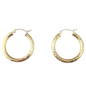 10 Karat Yellow Gold Diamond Cut Hoop Earrings #21881